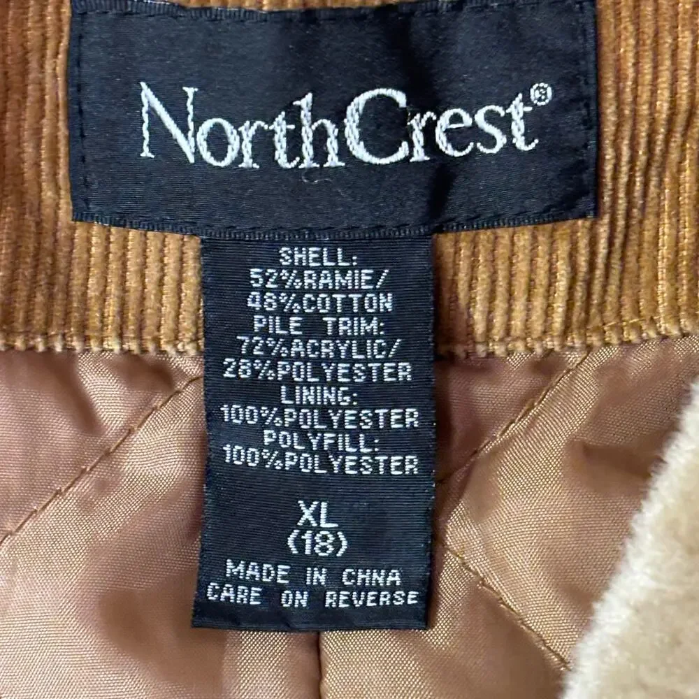 Vintage North Crest Jacket Womens XL 18 Brown Tan Corduroy Faux Fur Collar 90s - Picture 9 of 9